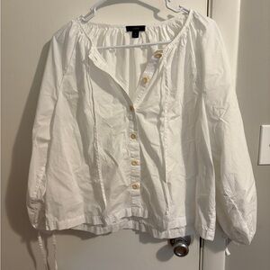 JCrew white blouse with cute ties and wooden buttons size medium